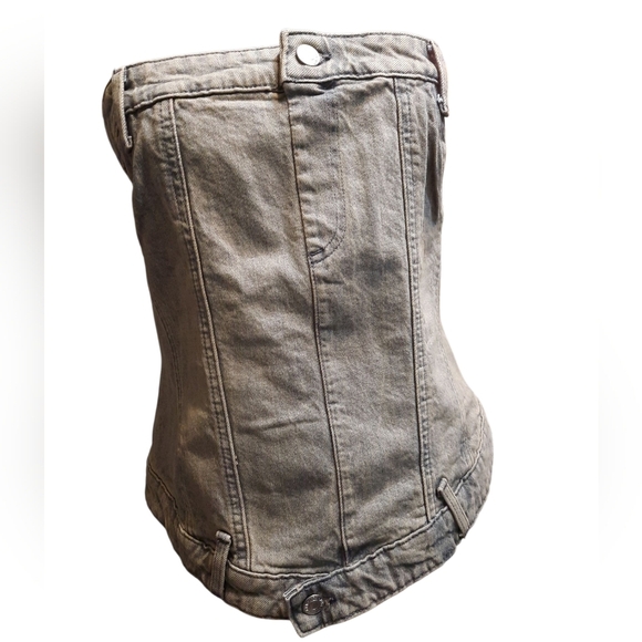 NWT Zara Blue Denim Tan Strapless Denim Corset M - Picture 4 of 9